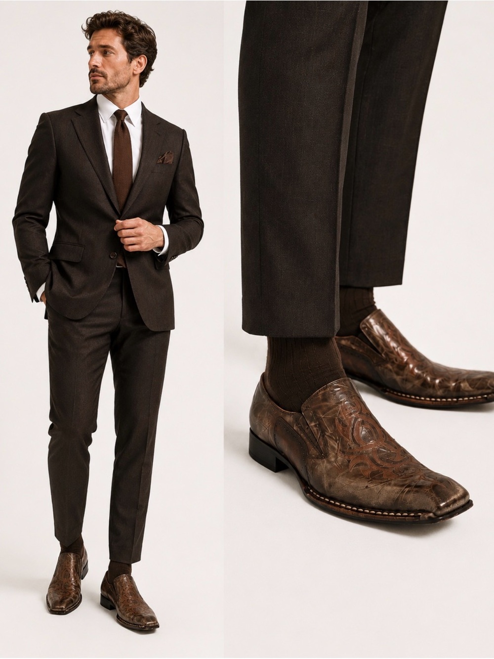 Robert Wayne Embossed Western Loafers / Cuban Heel Dress Shoes